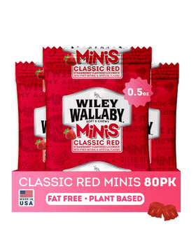 Wiley Wallaby Mini Licorice Bites classic red bag for on-the-go snacking.