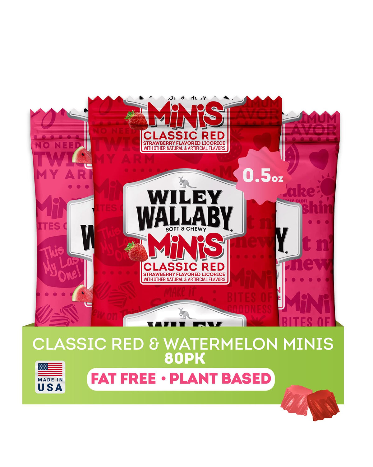 Wiley Wallaby mini licorice bites packaging shown for on-the-go enjoyment