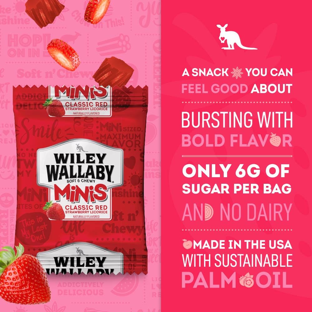 Wiley Wallaby mini licorice bites soft chewy texture enhances taste.