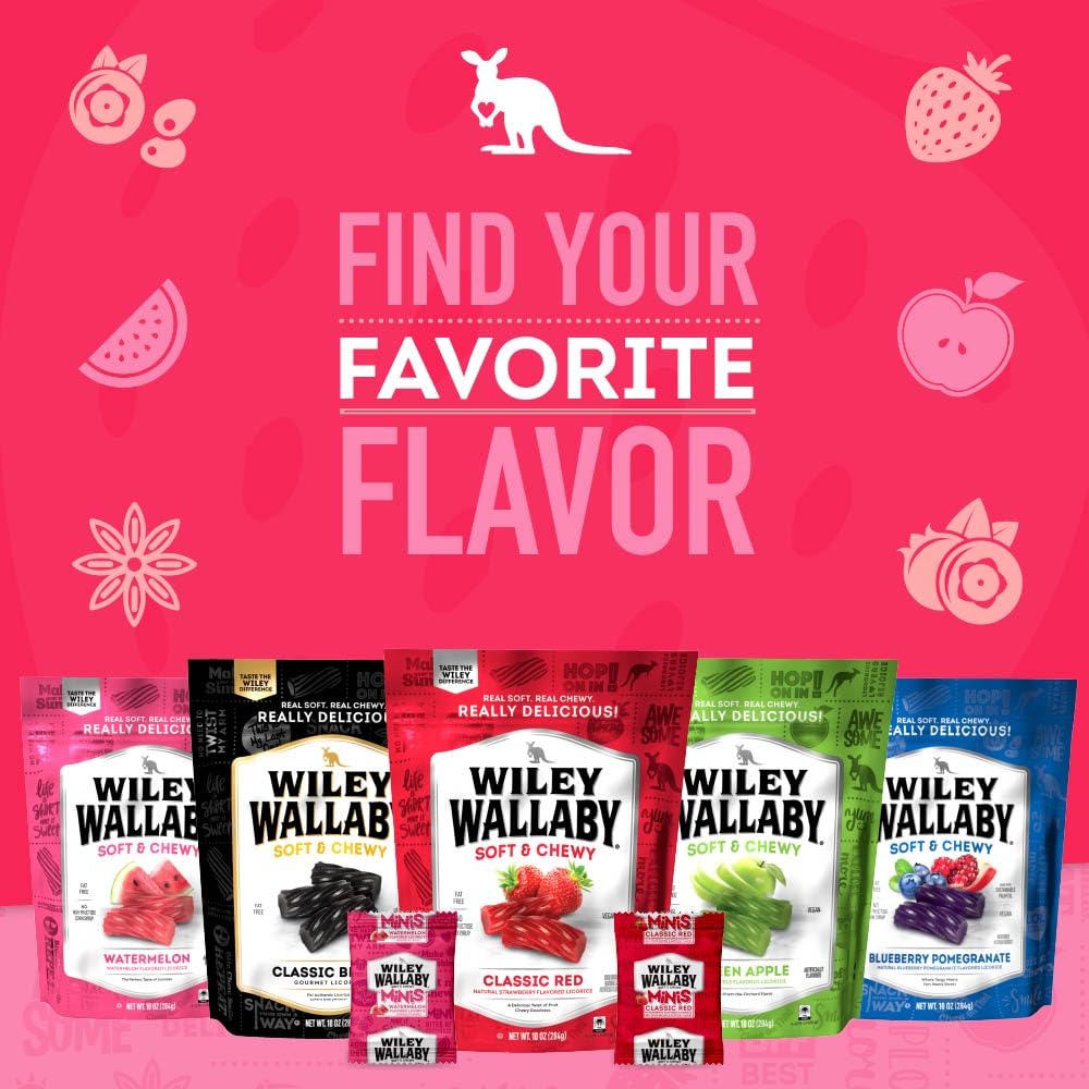 Wiley Wallaby mini licorice bites strawberry flavor boosts mood.