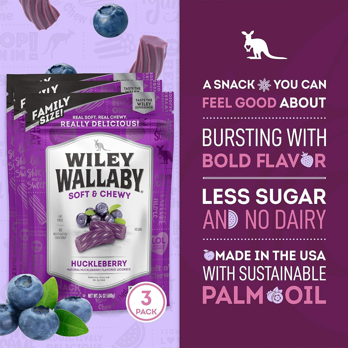Wiley Wallaby plant-based ingredients graphic conveys wholesome, tasty snacking.