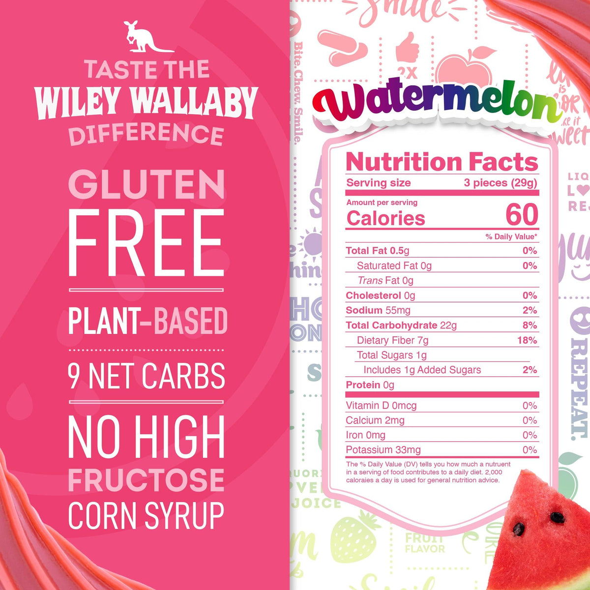 Wiley Wallaby Watermelon licorice with a soft, chewy bite and light sweetness.
