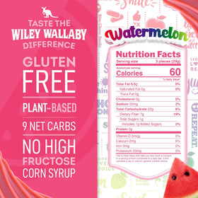 Wiley Wallaby Watermelon licorice with a soft, chewy bite and light sweetness.