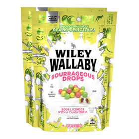 Wiley Wallaby Sourrageous Drops front label showing vibrant packaging, ideal for snacking