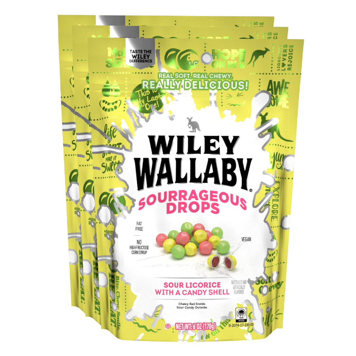 Wiley Wallaby Sourrageous Drops Watermelon—bold tart, fruity bite for on-the-go snacking.