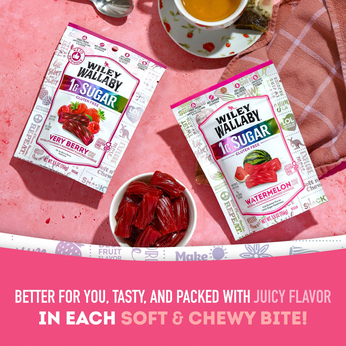 Watermelon flavor adds fruity notes to Wiley Wallaby licorice for a refreshing bite.