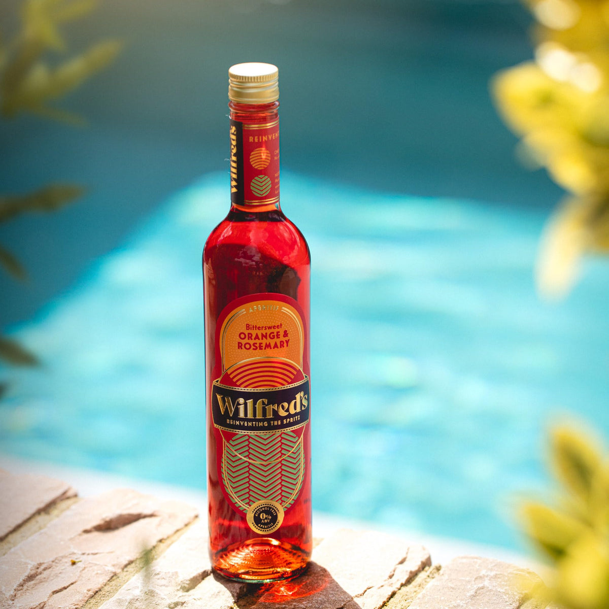 Wilfred's bottle on table at a party scene conveys stylish sipping.