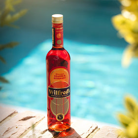 Wilfred's bottle on table at a party scene conveys stylish sipping.