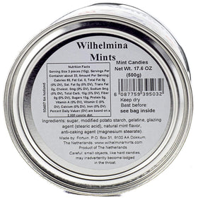 Close-up of Wilhelmina peppermint candies showing mild flavor and crisp texture.