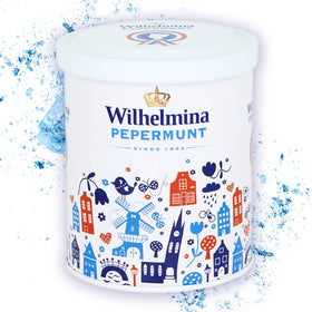 Wilhelmina Fortuin Peppermints Holland tin front view, premium gift option.