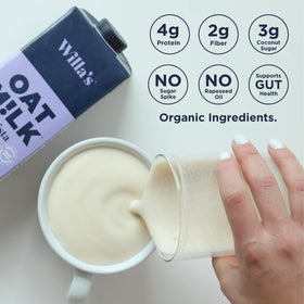 Willias Barista Oat Milk in a cappuccino cup with creamy foam