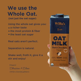 Willa's Barista Oatmilk foam demonstrates dairy-free latte creamer with plant protein.