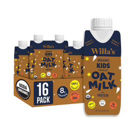Willa's Kids Chocolate Oat Milk carton highlights dairy-free nutrition for growing kids.
