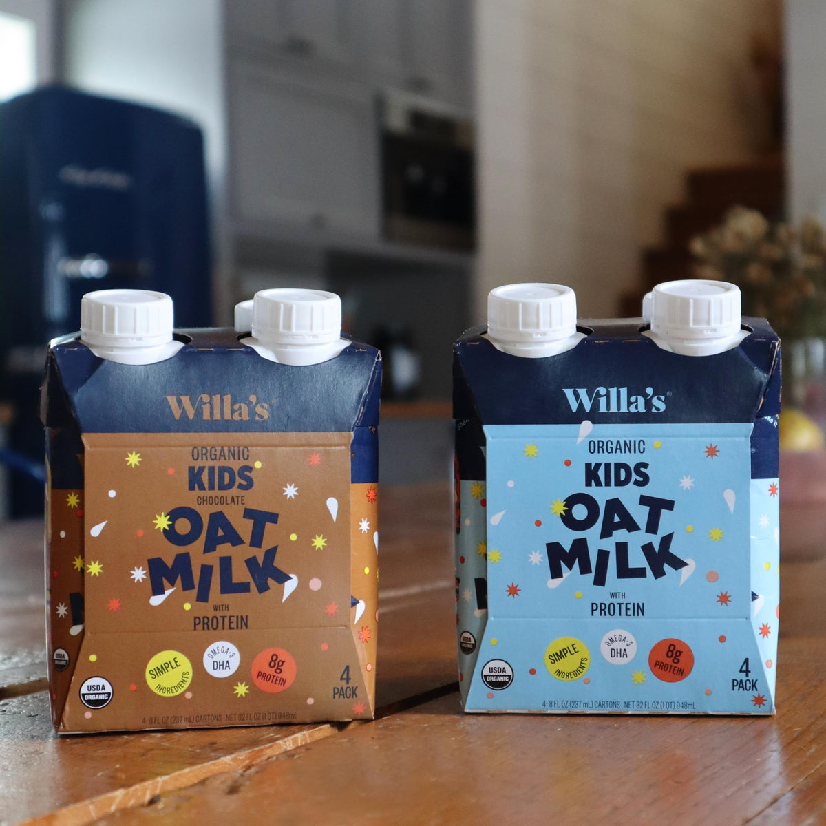 School lunch-ready Willa's Oat Milk, low sugar and chocolate flavor loved by kids.