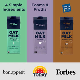 Closeup of Willa's Organic Oat Milk ingredients showcasing simple, wholesome oats.