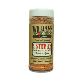Williams Food Co. Rib Tickler bottle shows bold sweet-spicy aroma for rib rubs