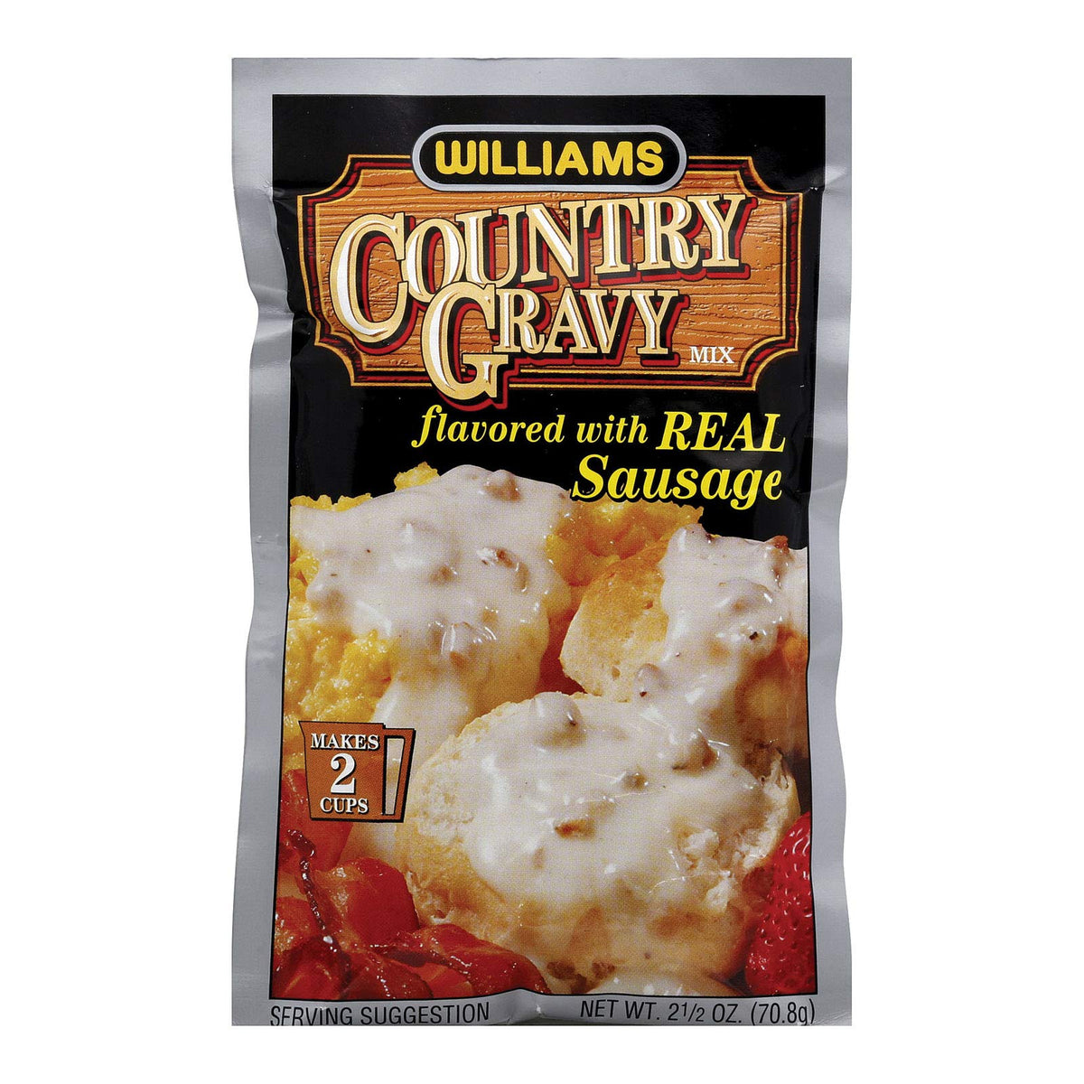 Williams Gravy Mix with Sausage in a 2.5 oz pack for quick, flavorful meals.