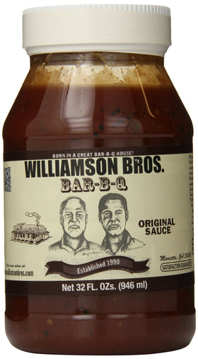 Williamson Bros Bar-B-Q Sauce Original bottle 32oz ready for grilling and dipping