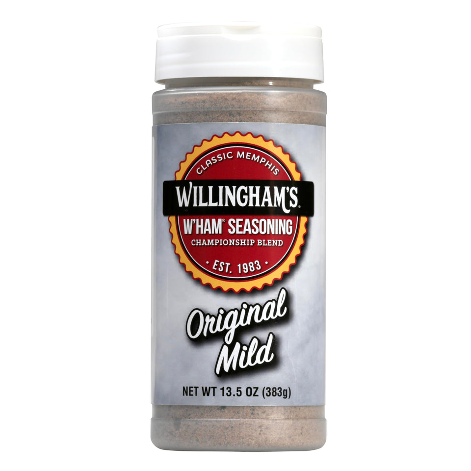 Willingham's W’ham Original Mild bottle on counter, ideal for ribs and pork.