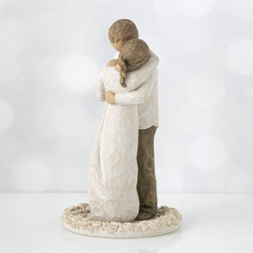 Willow Tree Promise cake topper cream shirt dark pants display for classic cake presentation