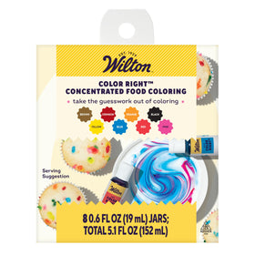 Wilton Color Right base colors collection with eight bottles for precise color control.