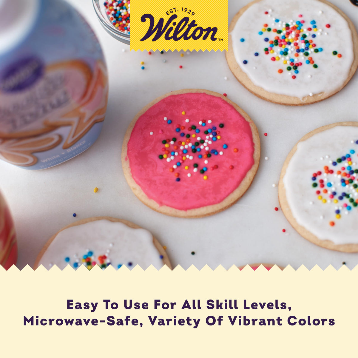 Wilton cookie icing flow-control supports steady streams for smooth outlines and even coverage.