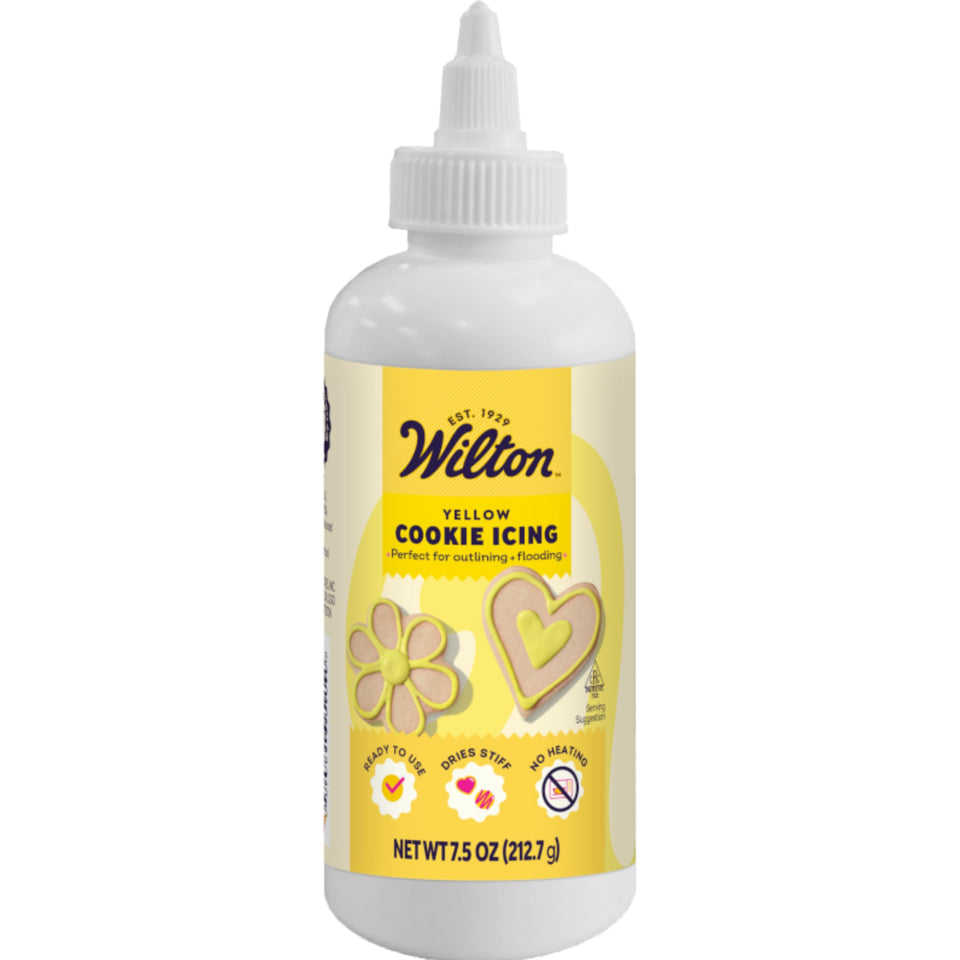 Wilton yellow cookie icing bottle for fast, vibrant cookie coverage.
