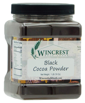WinCrest Black Cocoa Powder 1lb container highlighting rich color for cookies and desserts.