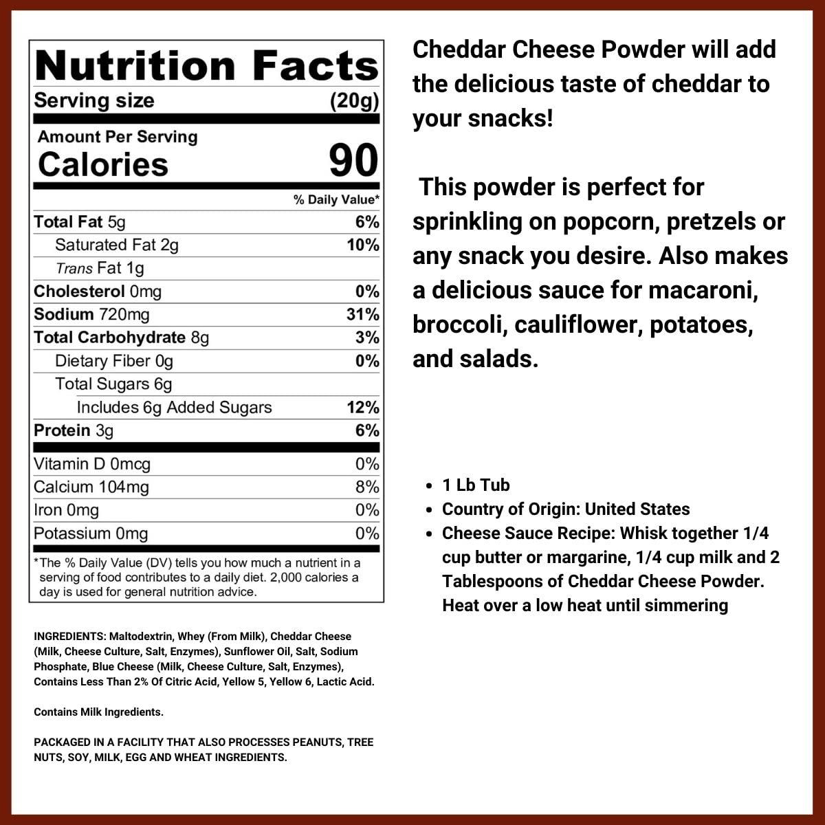 WinCrest cheddar powder used to create quick mac and cheese sauce