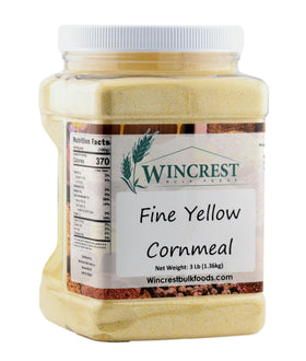 WinCrest Fine Yellow Cornmeal container showing golden color for crisp cornbread.