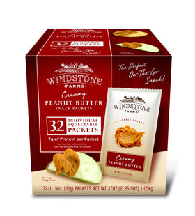 Windstone Farms creamy peanut butter packet in 1.15oz for on-the-go snacking.