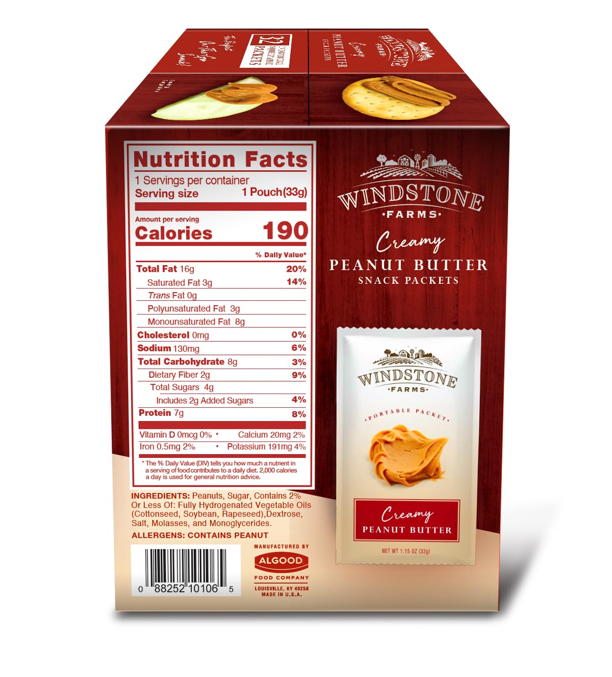 Gluten-free Windstone Farms peanut butter packet ready for travel.