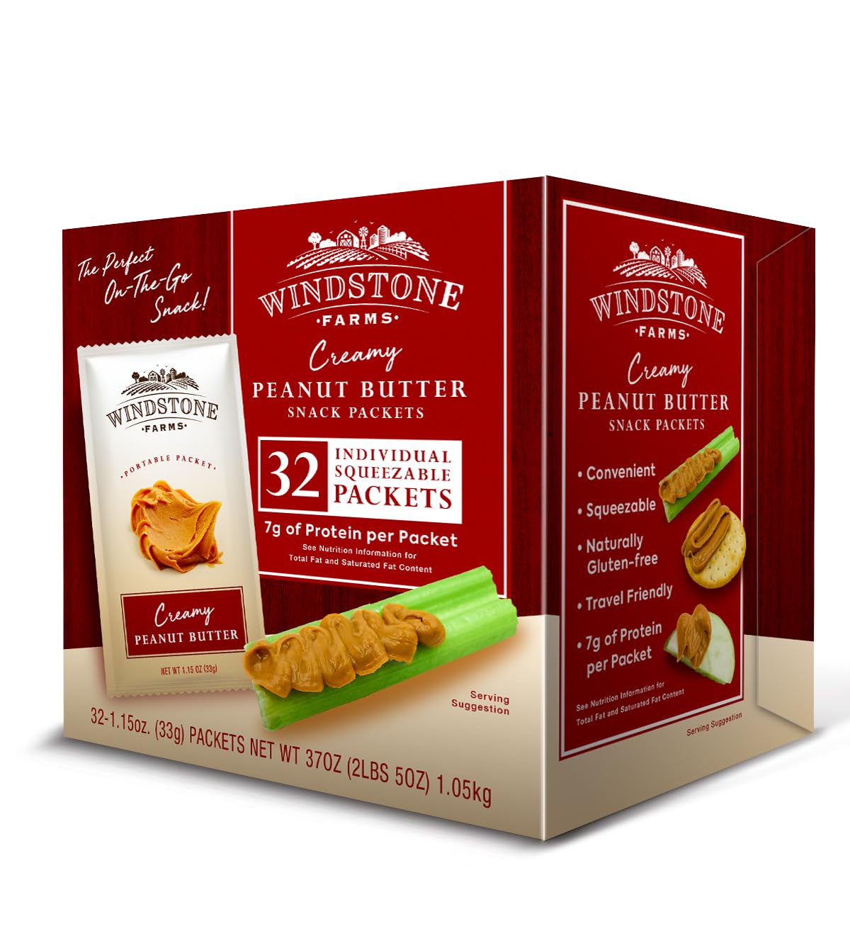 Squeezable Windstone Farms peanut butter packet ideal for lunchboxes.