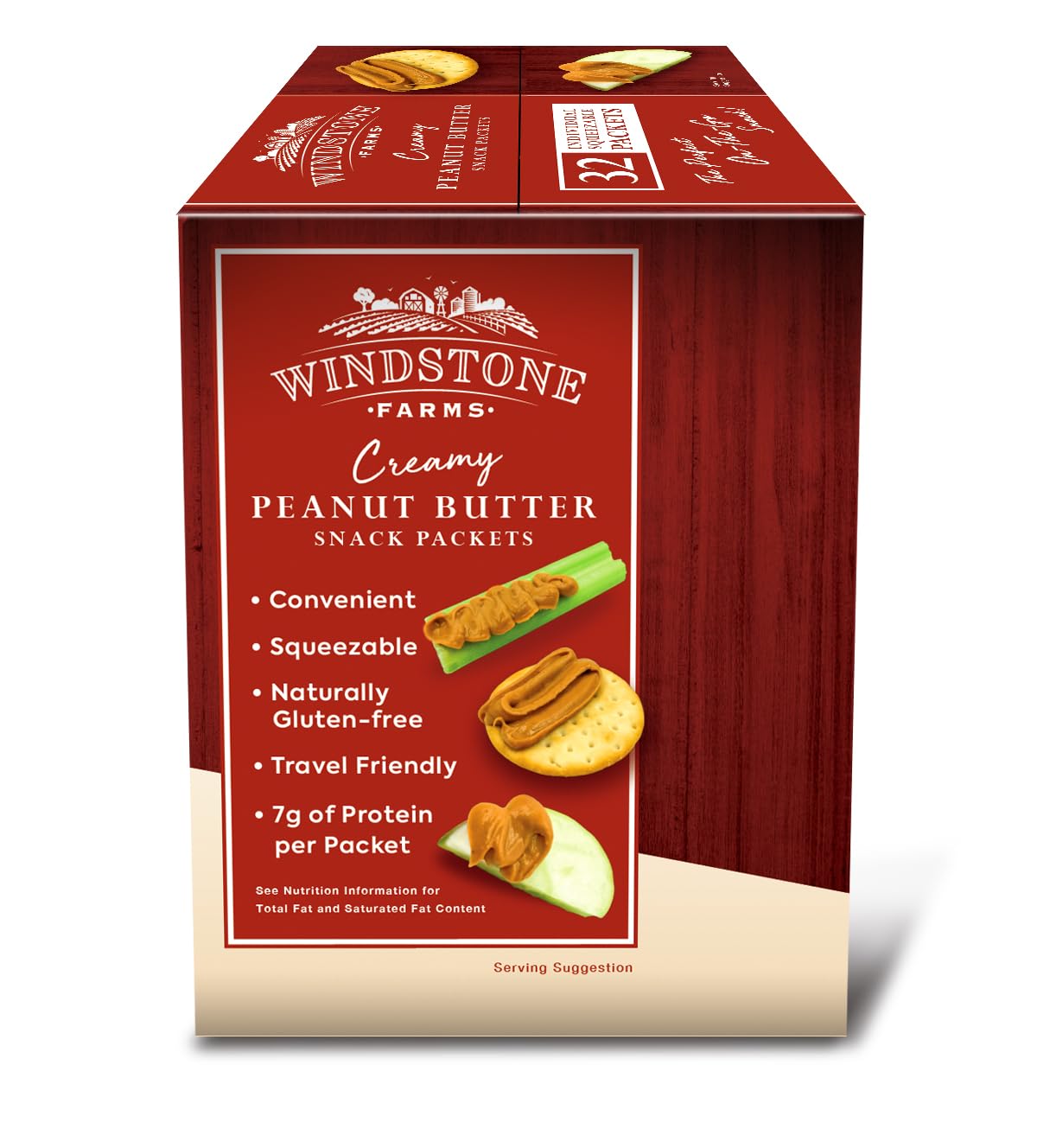 Travel-friendly single-serve Windstone Farms peanut butter packet for quick meals.