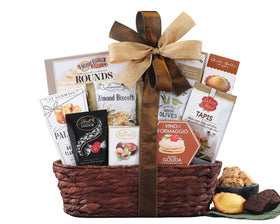 Wine Country Gift Baskets Bon Appetit Basket close-up with varied gourmet snacks, great for sharing
