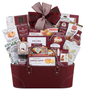 Wine Country Gift Baskets premier gift basket cover featuring gourmet chocolates and savories