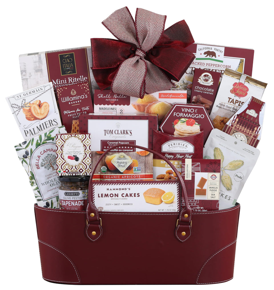 Wine Country Gift Baskets premier gift basket cover featuring gourmet chocolates and savories