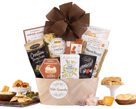 Wine Country Gift Baskets sympathy gift basket front view conveys heartfelt support with gourmet treats