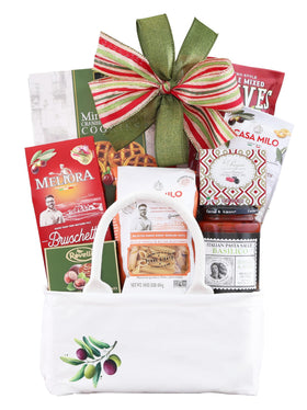 Wine Country Gift Baskets Taste of Italy gift basket packaging, ideal for hostess gifts.