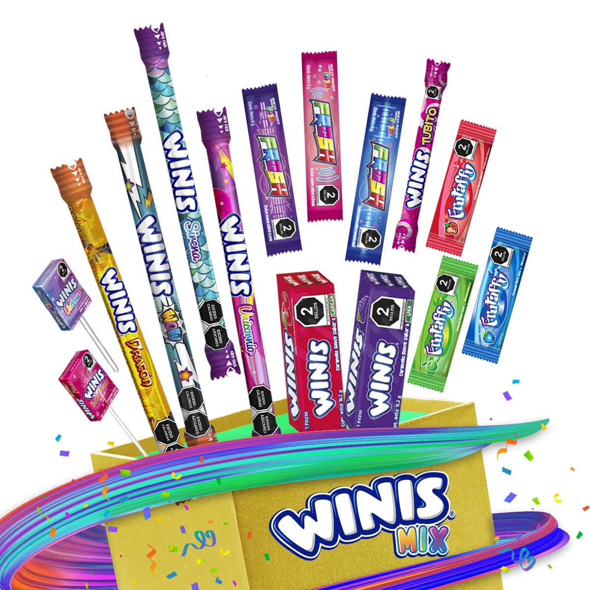 Winis Fiesta Mix candy assortment on display for pinatas and goodie bags.