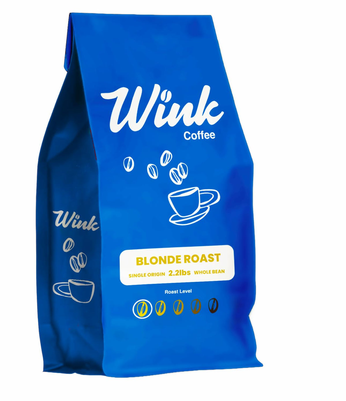 Wink Coffee Blonde Roast bag front highlighting bright citrus notes and a smooth finish.