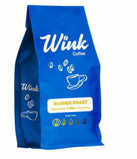 Wink Coffee Blonde Roast bag front highlighting bright citrus notes and a smooth finish.