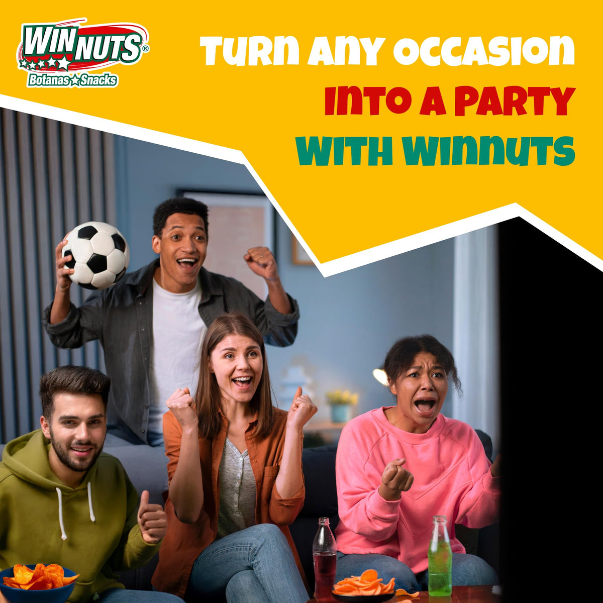 WINNUTS A la Diabla chips in a party bowl for social snacking.