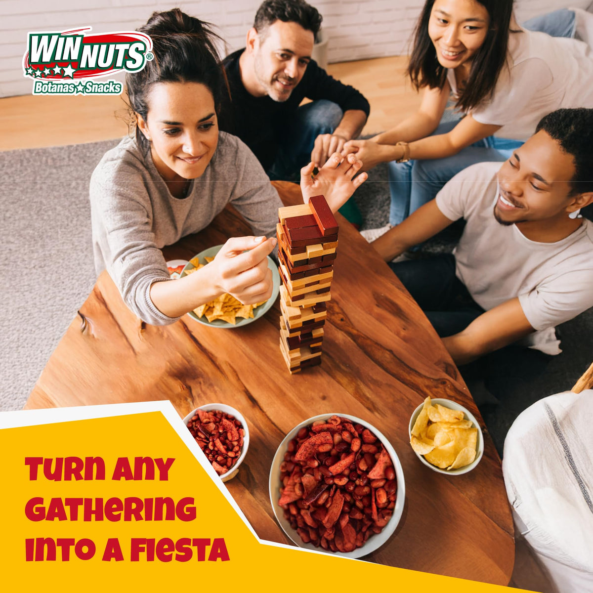 WINNUTS party table arrangement ideal for sharing during game day