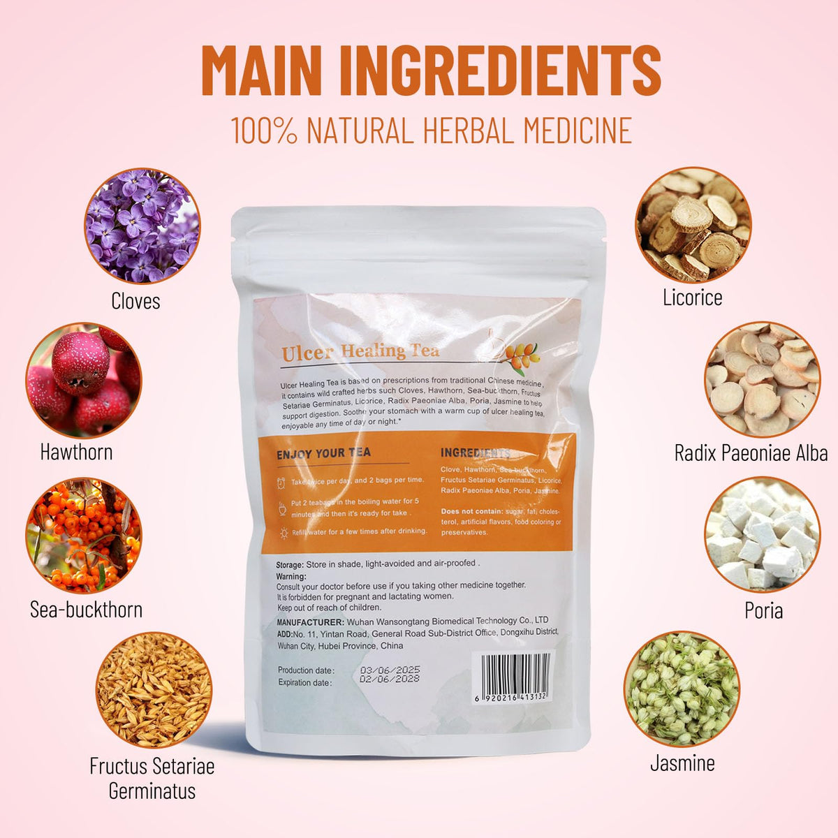 Wins Town Ulcer Healing Tea dry herbs closeup reveals wild crafted ingredients for gentle stomach nourishment