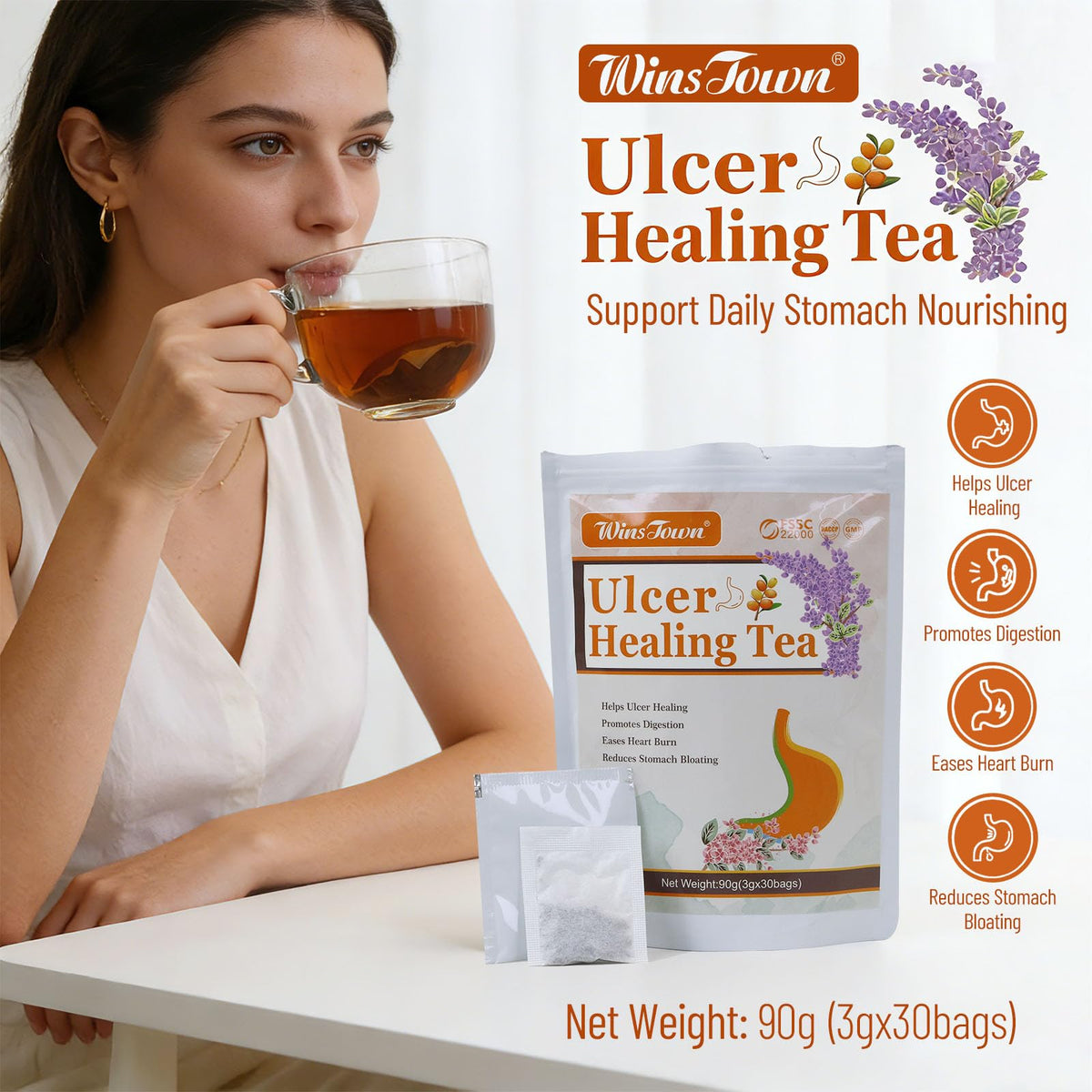 Wins Town Ulcer Healing Tea herbal blend closeup shows natural ingredients for digestive care