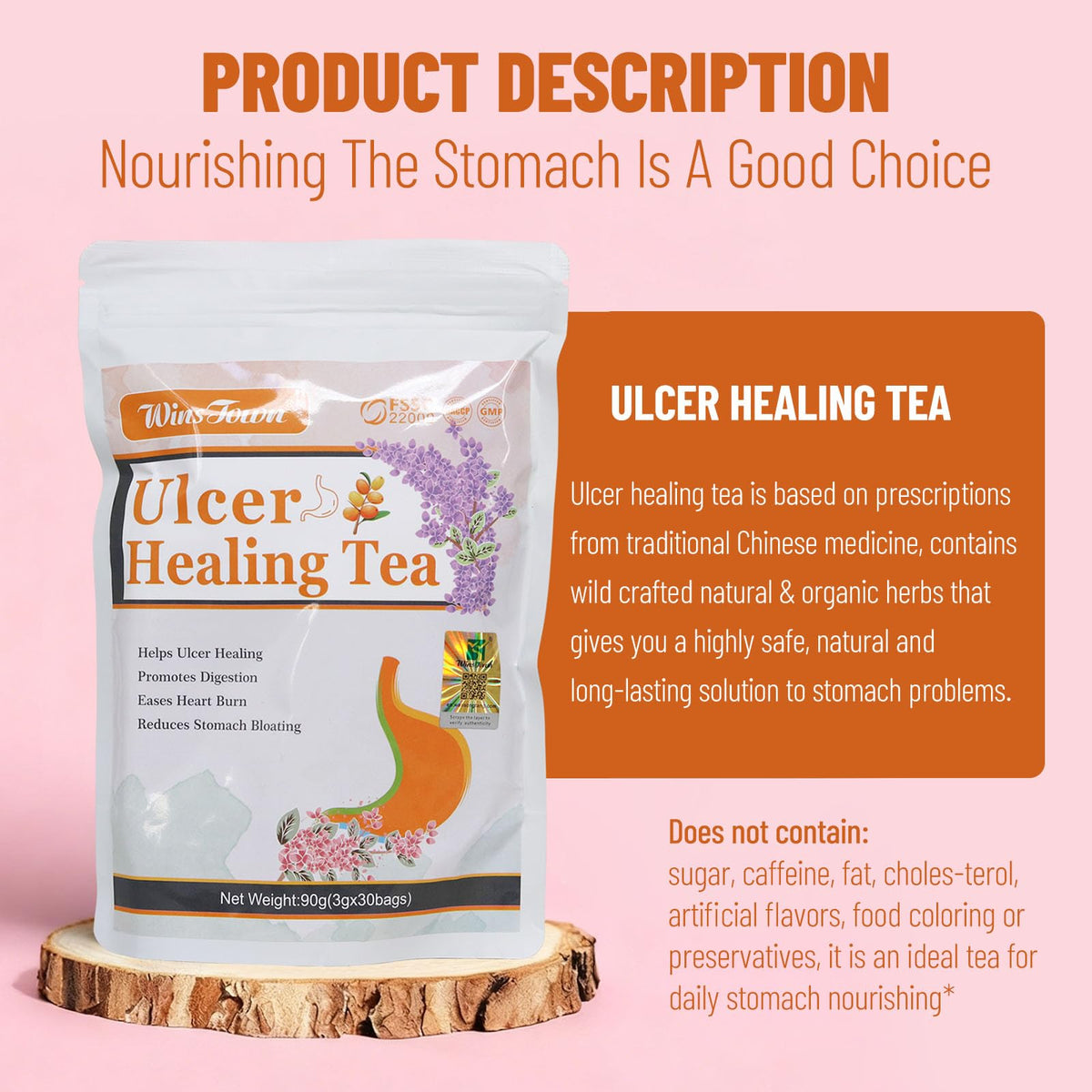 Wins Town Ulcer Healing Tea packaging box showcases convenient sachets for easy daily use