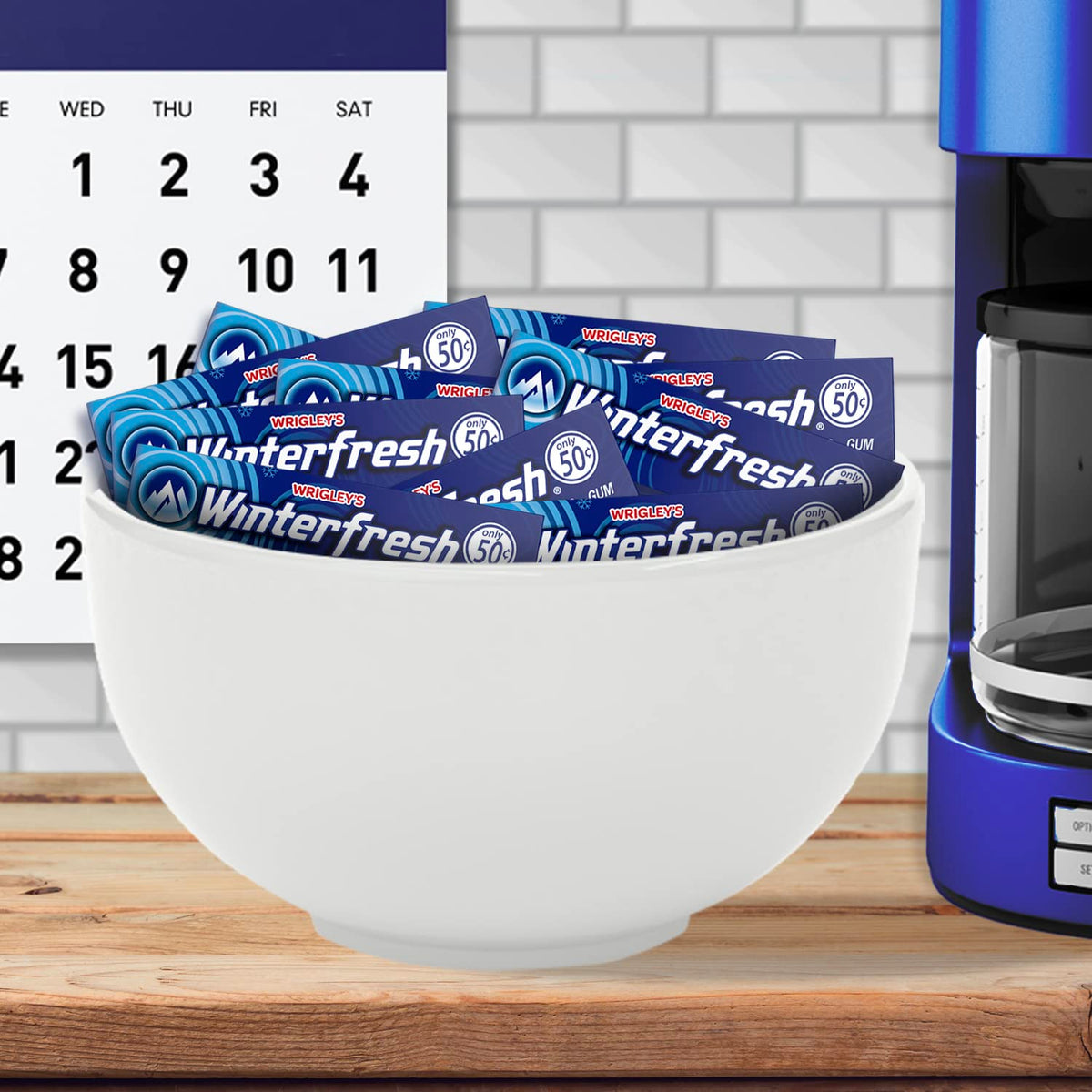 Winterfresh Wrigleys bulk display on store shelf highlights value.