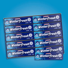 Winterfresh Wrigleys gum sticks close-up highlighting mint pieces for quick refresh.