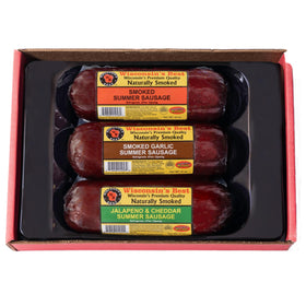 Garlic summer sausage slice detail, savory aroma ready to share.